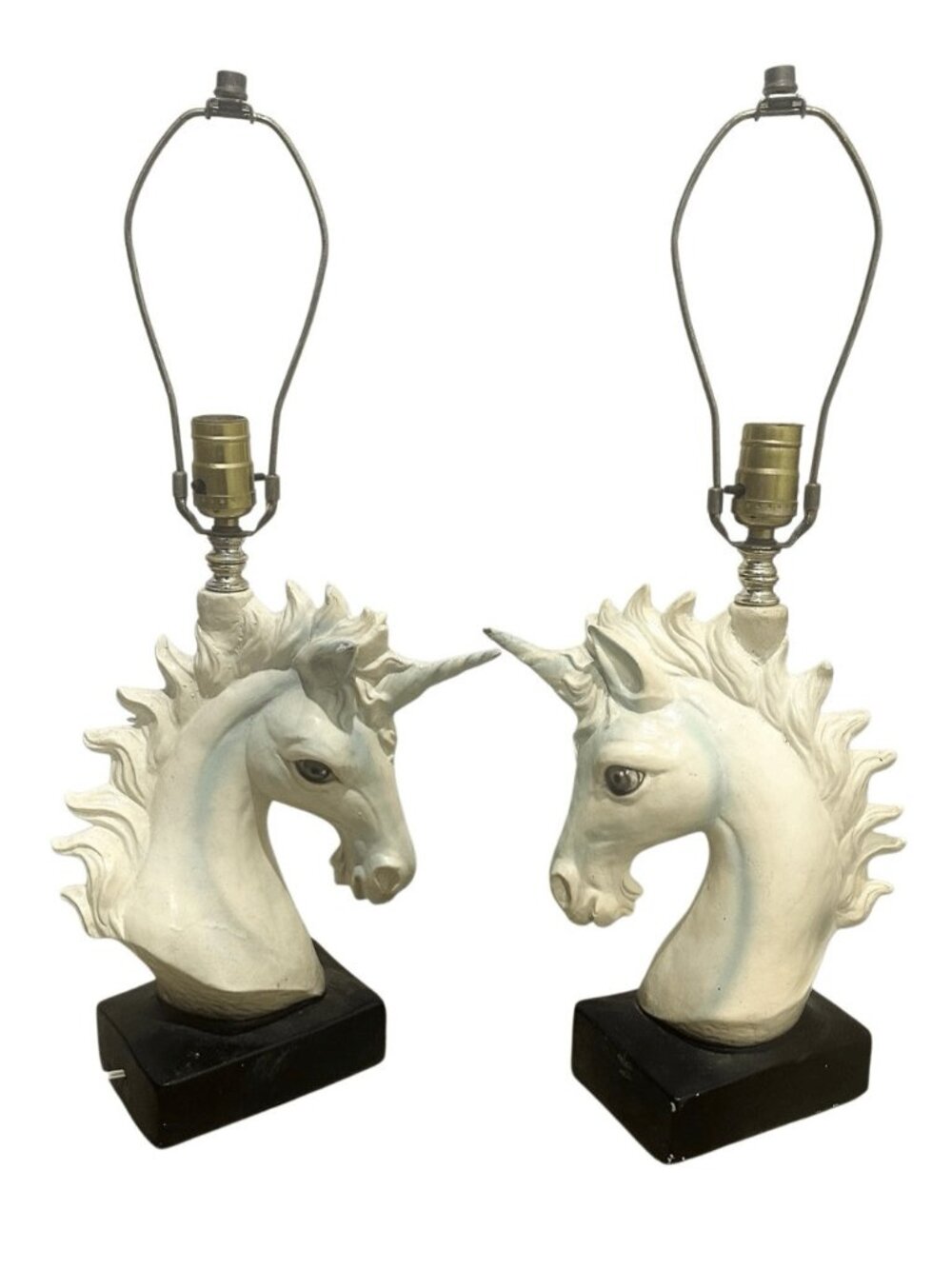 Vintage Pair Unicorn Head Design Plug In Table Lamp